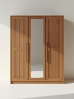 Segun BoardLine Mirror™ 3-Door Premium Teak Wardrobe (Center Mirror, Board-&-Batten Sides)