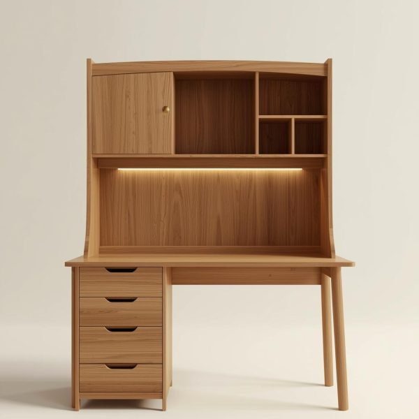 Segun CurveHutch™ Premium Study Desk (4-Drawer Pedestal + LED Task Light)