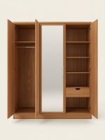 Segun BoardLine Mirror™ 3-Door Premium Teak Wardrobe (Center Mirror, Board-&-Batten Sides) - Image 2